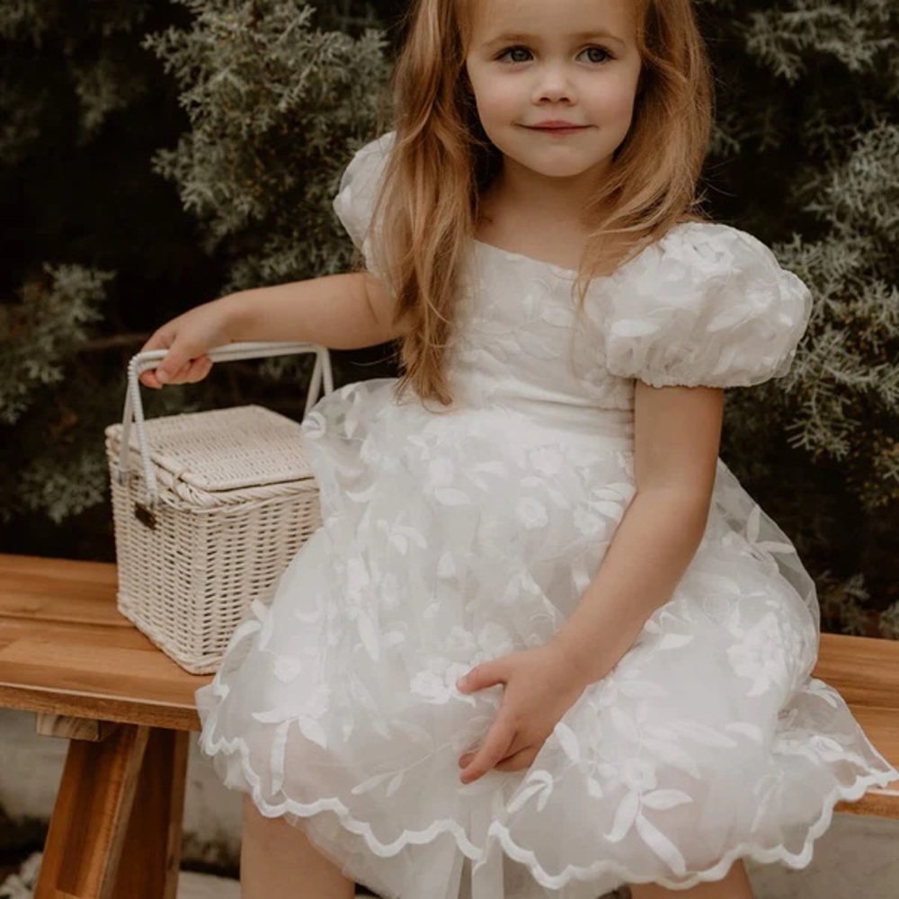 White/Ivory Floral Flower Girl Dress